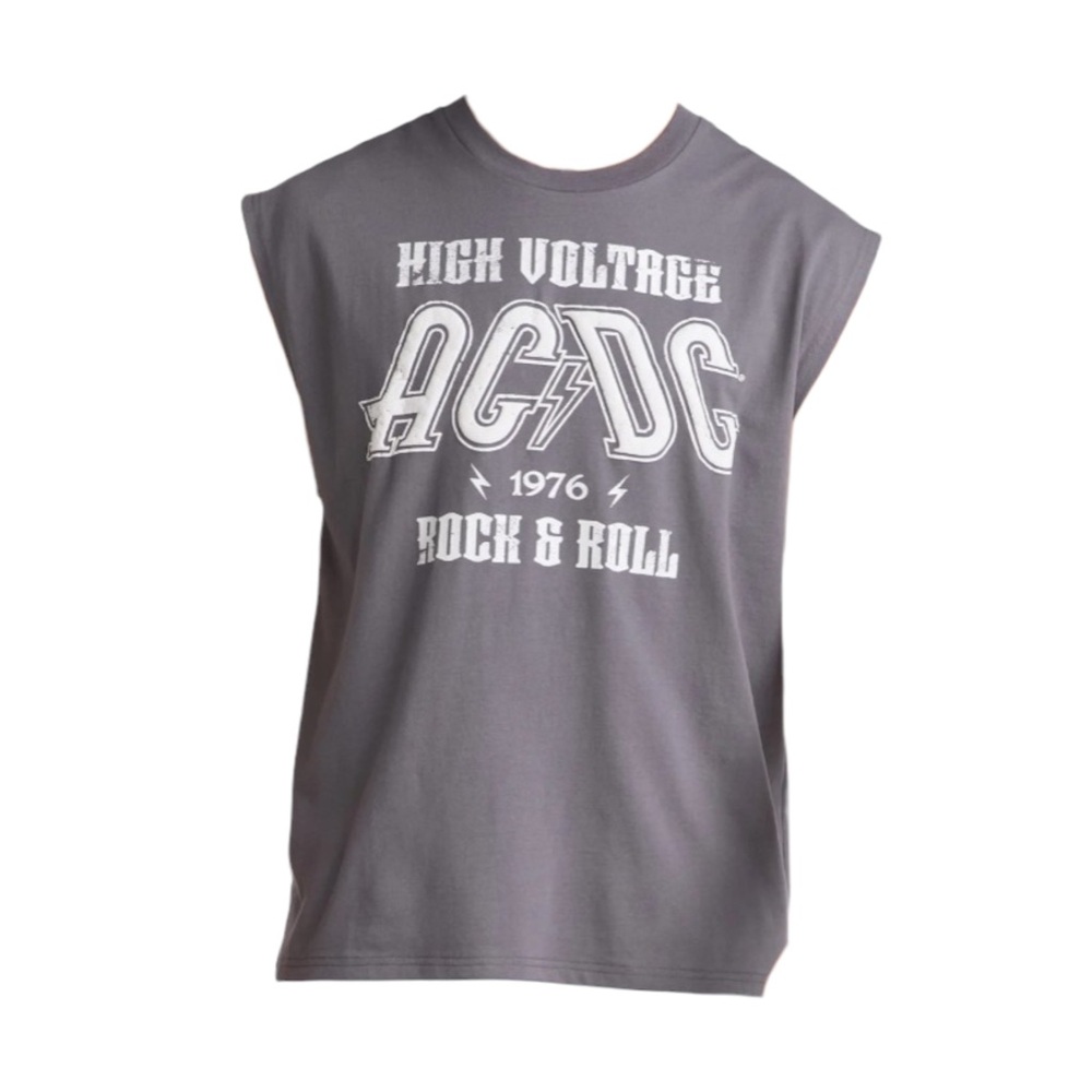 AC/DC Men’s M 1976 Rock & Roll Gray High Voltage Tee